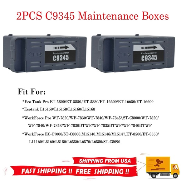 2x C9345 Maintenance Box Waste Ink Tank for Epson ET-5880 ET-5850 WF7820 ET-8550 - Picture 1 of 6